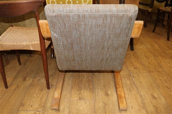 An Alvar Aalto bentwood cantilever armchair, model 402 possibly for Finmar, stamped Made in Finland